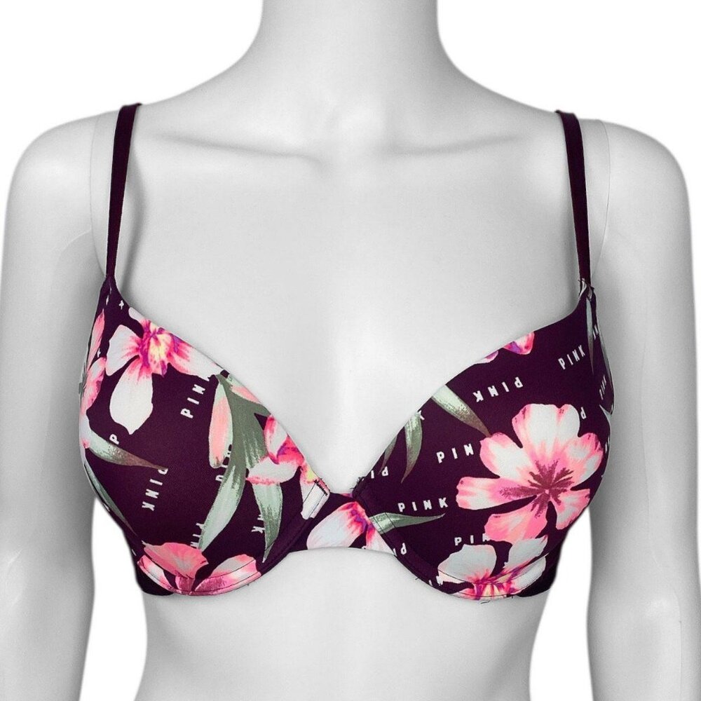 00s 2010s Victoria's Secret PINK Floral Gyaru Bra Sz 34C